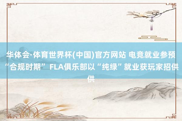 华体会·体育世界杯(中国)官方网站 电竞就业参预“合规时期” FLA俱乐部以“纯绿”就业获玩家招供