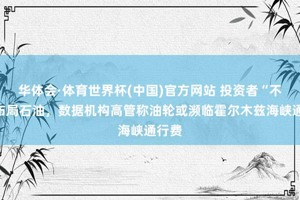 华体会·体育世界杯(中国)官方网站 投资者“不敢”布局石油,数据机构高管称油轮或濒临霍尔木兹海峡通行费