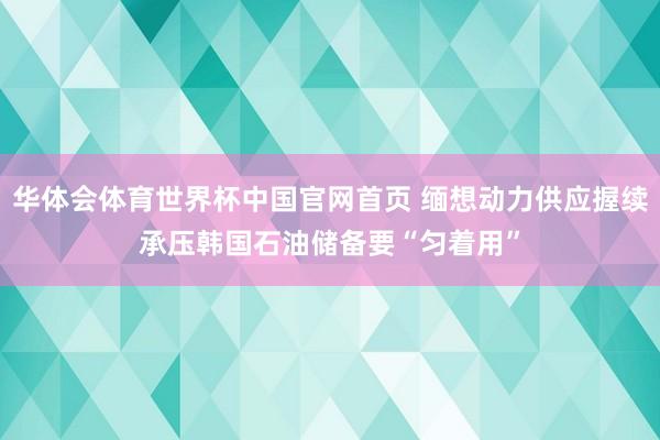 华体会体育世界杯中国官网首页 缅想动力供应握续承压 韩国石油储备要“匀着用”
