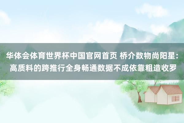 华体会体育世界杯中国官网首页 桥介数物尚阳星: 高质料的跨推行全身畅通数据不成依靠粗造收罗